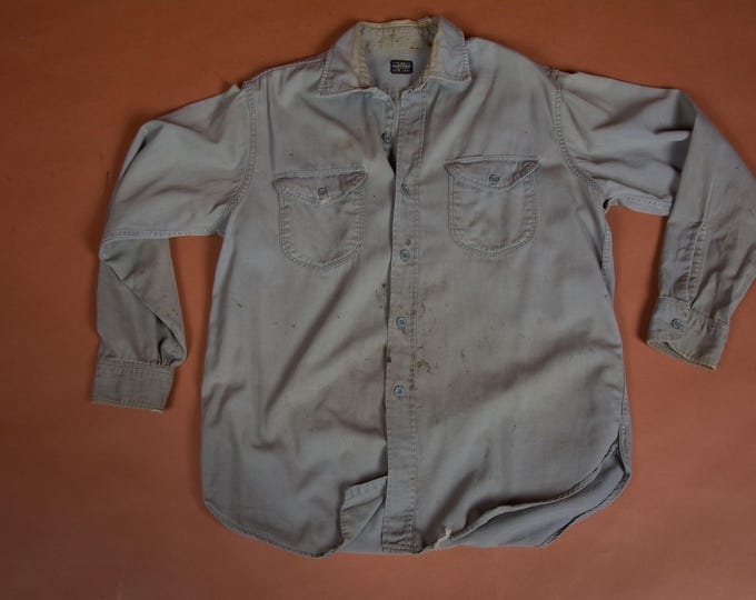 Lot #51 Patinaed Vintage 50s Lee Chetopa Workshirt Size 16 WOUNDED BIRDS SALE