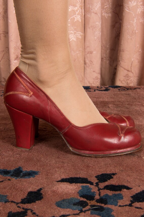 1940s Shoes Size 6.5 Ideal Vintage 1940s Chunky Red Baby Doll