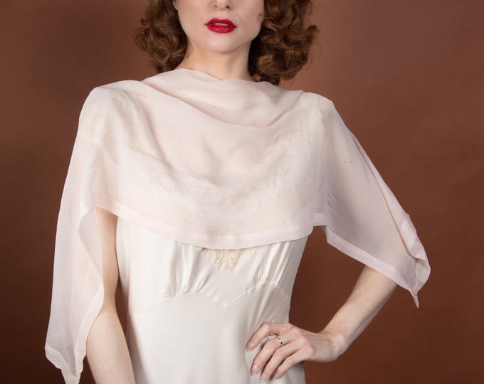 1920s Scarf - Sheer Pink Silk Chiffon Oblong Scarf with Pleated Edge