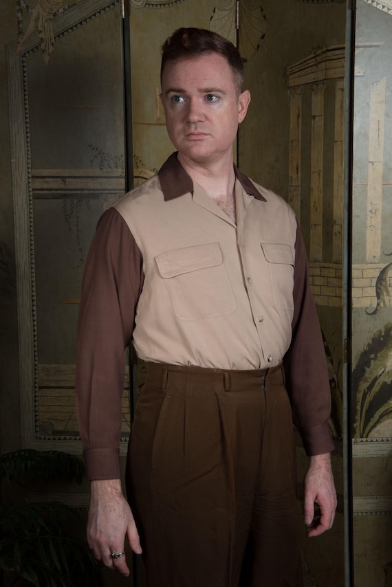 Vintage 1990s Ralph Lauren Unisex/Women's/Masc Style Two Tone Gabardine Shirt