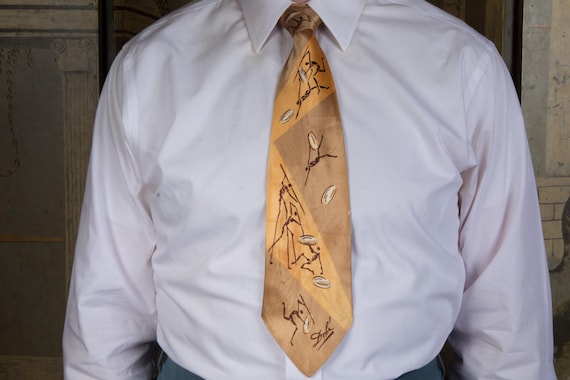 Vintage 1940s SALVADORE DALI Novelty Tie Rare Satin Surrealist Necktie in Skeletal Warriors Print As-Is