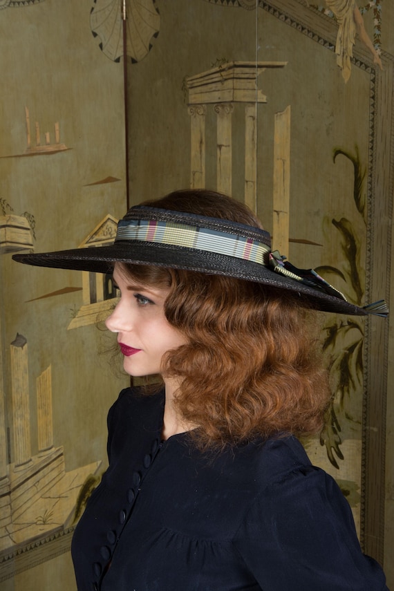 1940s Wide Brimmed Vintage Hat, Open Crown Style … - image 8