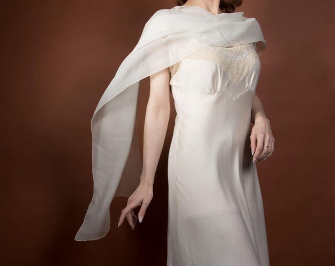 1960s Scarf - Huge Extra Large Silk Chiffon Scarf in Ivory, Mint and Seafoam Green 93" Long