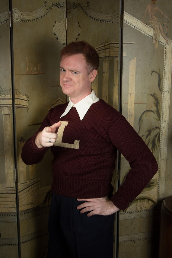 Vintage 1930s Spaulding School Collegiate Letter Sweater in Burgundy and With with L - Probably Louisiana Polytechnic, Foldable Banded Hem