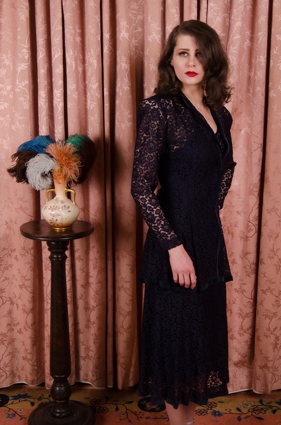 TAG SALE 1930s Dress Set - Rare Late 30s Navy Blu… - image 6