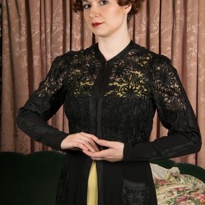 1930s Redingote Exquisite Mid to Late 1930s Vintage Evening Jacket Overdress in Lustrous Soutache Tape on Black Net and Rayon Crepe image 3