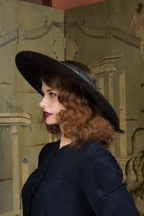 1940s Wide Brimmed Vintage Hat, Open Crown Style … - image 4