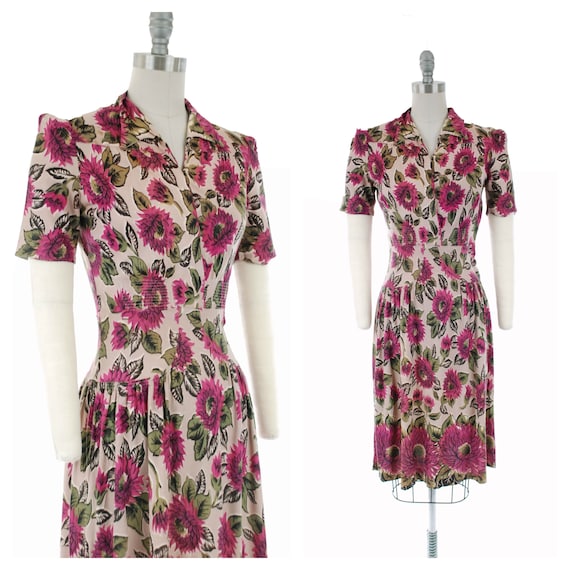 1940s Vintage Dress - Saturated 40s Rayon Jersey D