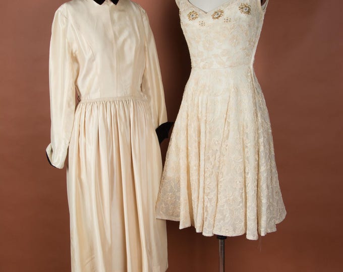 Lot #40 A Group of 2 1950s Cream Colored Dresses WOUNDED BIRDS SALE