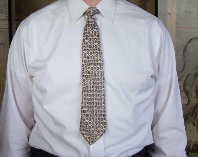 Vintage 1920s Silk Tie with Art Deco Geometric Print in Rust Red and Black on Ivory