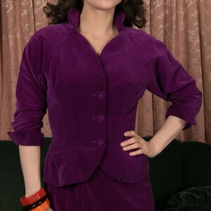 1950s Set Lusciously Saturated Vintage 50s Plum Purple Velveteen Dress Set with Tailored Jacket image 3