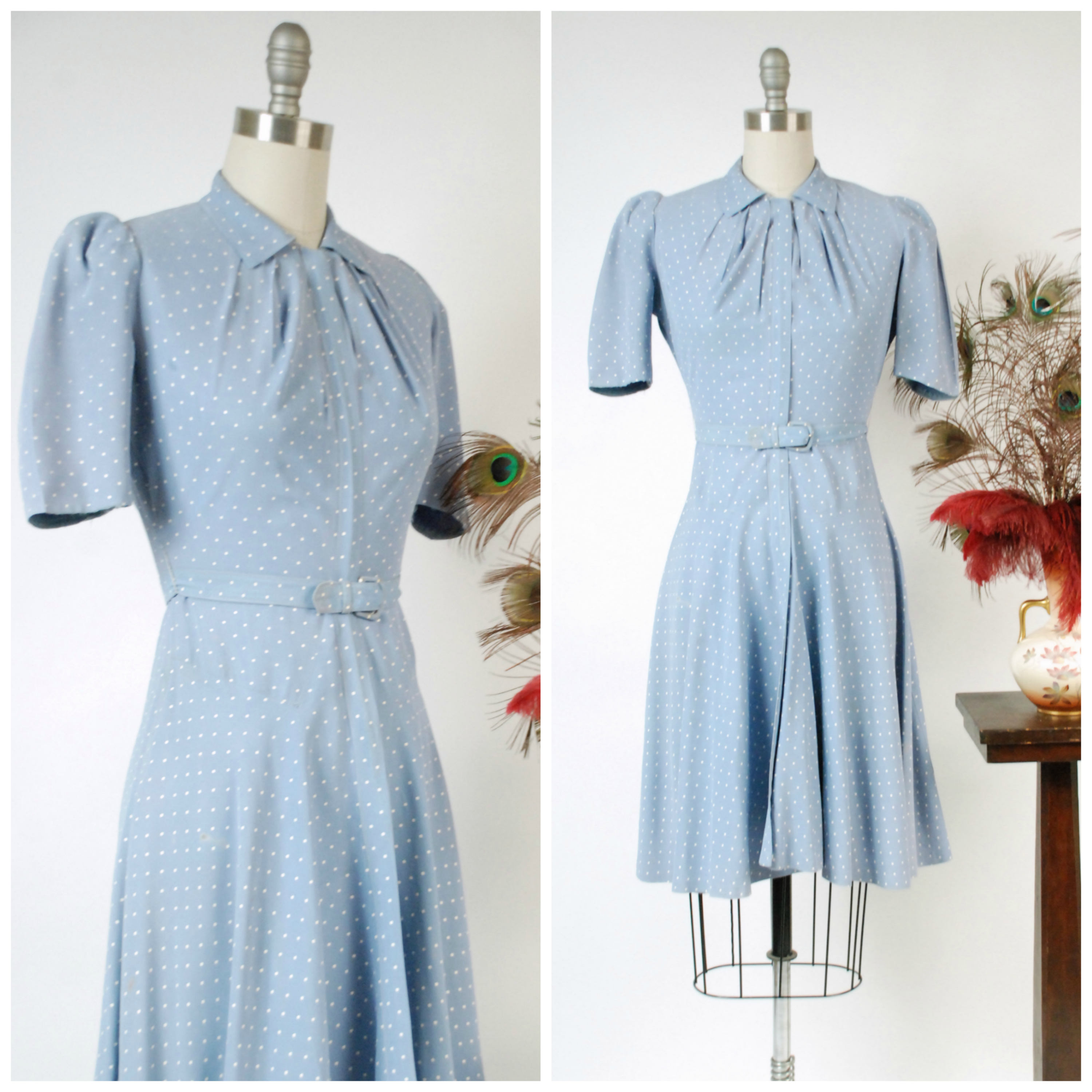 Vintage 1930s Dress Adorable Pale Blue Swiss Polka Dot Rayon | Etsy