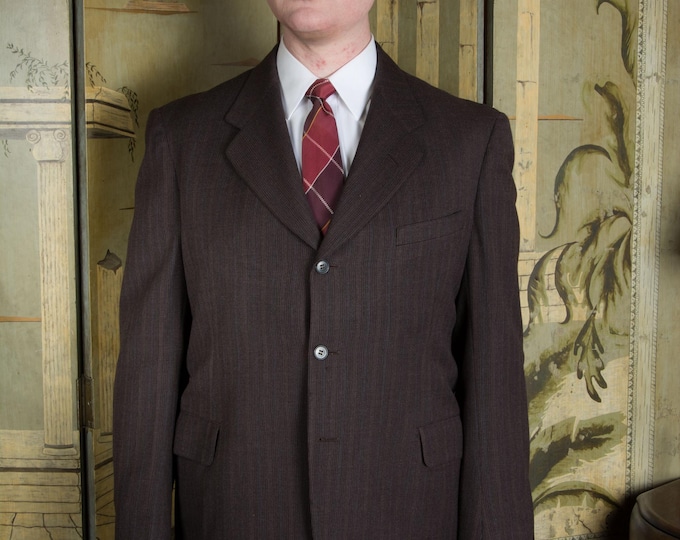 Vintage 40s 50s Brown Chalk Stripe Suit Jacket with Single Breasted Notched Lapels
