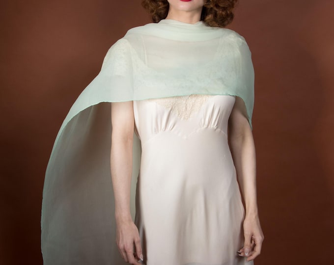 1950s Scarf - Huge Extra Large Ombre Silk Chiffon Scarf in Ivory, Mint and Seafoam Green 72" Long