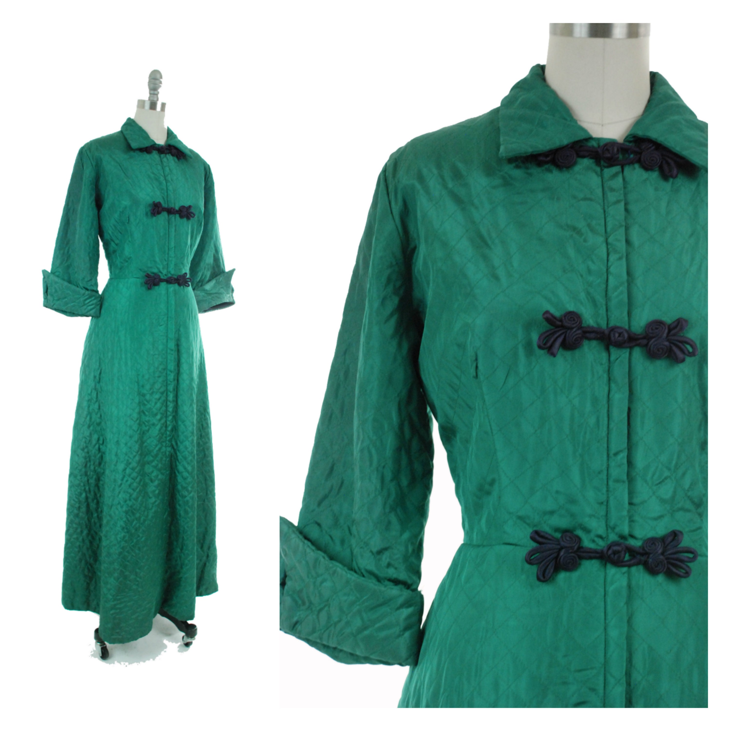 Vintage 1950s Dressing Gown Green Quilted Robe with Etsy