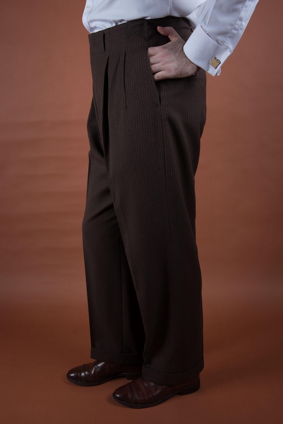 Vintage 1950s Brown and Black Woven Wool Hollywood Waist Slacks Pants