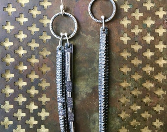 Mismatched Carved Sterling Spear Earrings