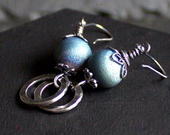 Druzy-agaatoorbellen blauwgroen: sterlingzilveren bloemen boho-sieraden