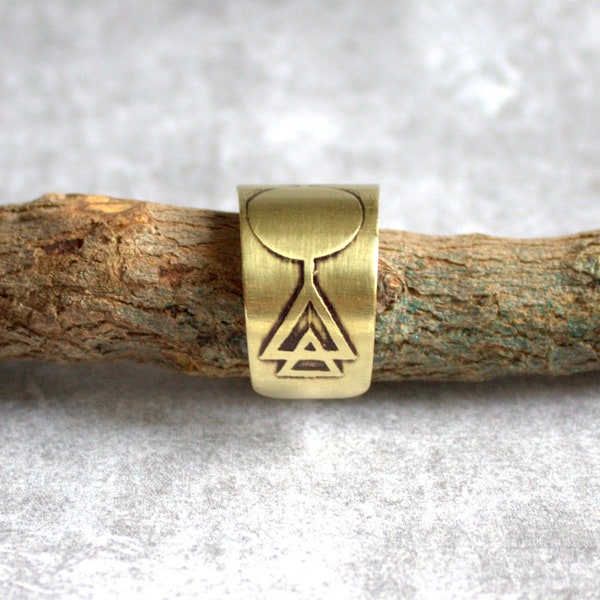 Crop Circle Cuff Ring - Etched Gold Brass, Geometric Arrow Cuff, Oxidized Patina, Adjustable Ring, Mens Womens Unisex, Bohemian Jewelry