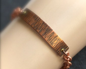 Wood Bark Bracelet - Textured Metalwork, Oxidized Copper, Dark Rustic Patina, Mens Womens, Unisex Jewelry