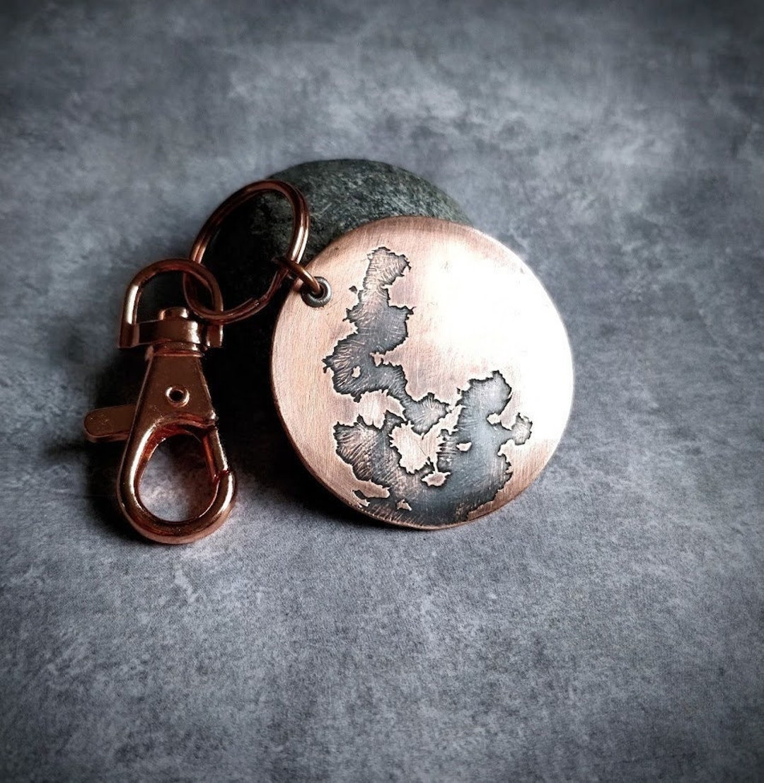 Etched Copper Full Moon Keychain: Oxidized Astronomy Keyring - Etsy