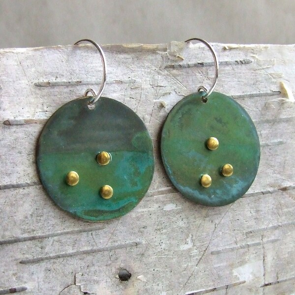 Verdigris Patinaed Brass Circle - Earrings - 'Mother Earth'