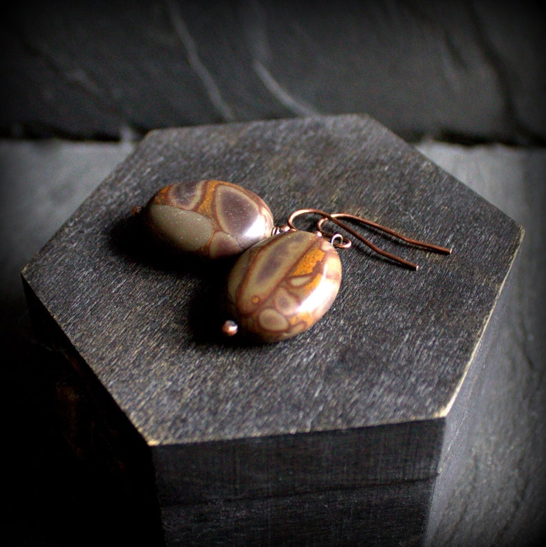 Chrysanthemum Stone Earrings Brown Mustard Rust Grey Etsy