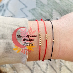 14K Solid Gold | Red String of Fate Bracelet | Kabbalah Bracelet | Thin Red Thread | Red Silk Protection | Good Luck Wish Bracelet | Gold