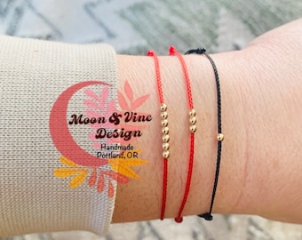 14K Solid Gold Red String Kabbalah Bracelet | Protection, Good Luck Wish Bead (Handmade)