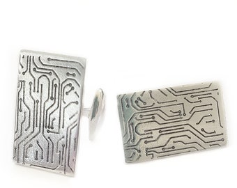 Cuff Links -  Computer Circuit Board - Sterling Silver