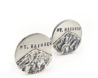 Custom Mountain - Mount Rainier Cuff Links - Oxidized Sterling Silver