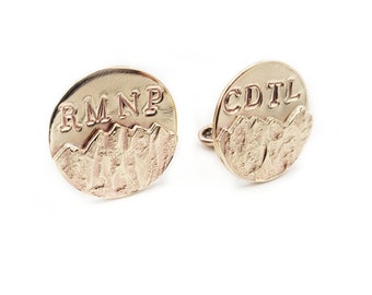 Custom Date and Initials -Cuff links - Mountain Range - Brass