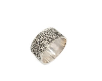 Wide Organic Textured Oxidized Silver Ring