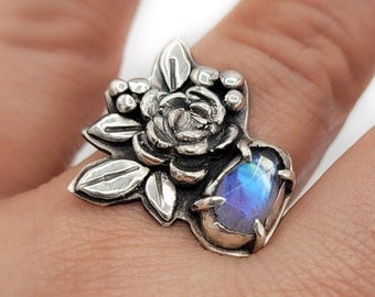 Moonstone Blossom Ring Size 9