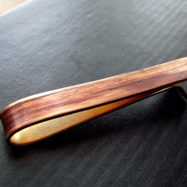 Tie Bar - Woodgrain Patina on Brass