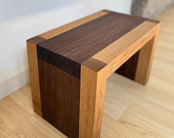 Two-Tone Walnut Oak Stool, Handmade Mixed Wood Step Stool, Modern Nursery Decor