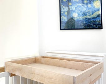 Solid Wood Baby Changing Tray with Storage, Custom Birch or Maple Crib Topper, Space Saving Nursery Organizer, Made in USA, Fits Most Pads