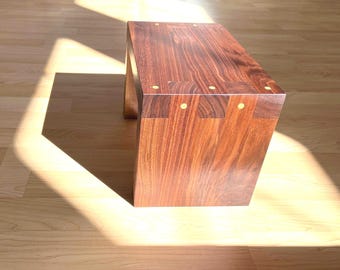Solid Walnut Mid Century Modern Stool, Handmade Kids Step Bench, Entryway Seat