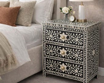 Handmade mother of pearl Bedside Table with Drawers -  Night Stand