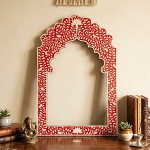 Floral Bone Inlay Wall Mirror, Handmade Moroccan Bohemian Decor,