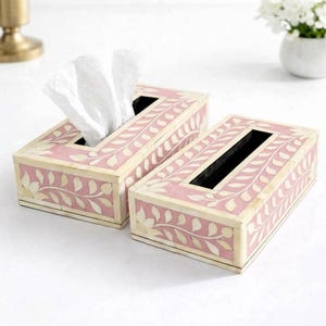 Conjunto de 2 capas para caixa de lenços de papel com incrustações de osso feitas à mão - Decoração de luxo para casa