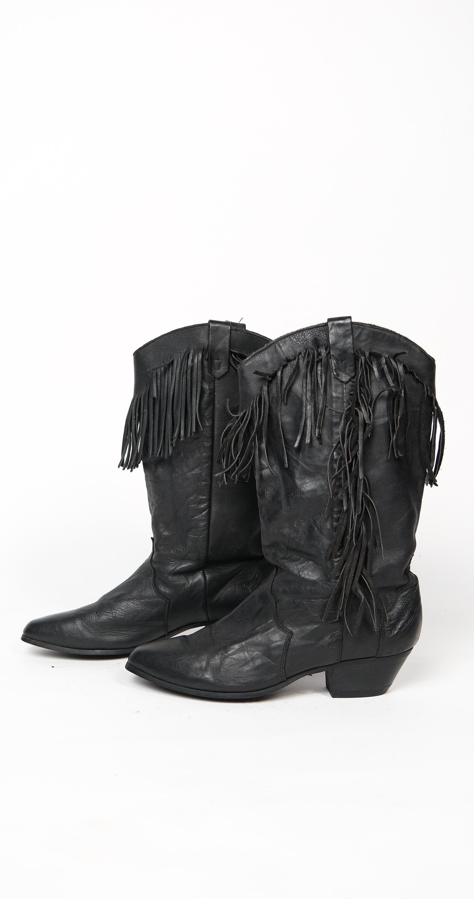 Vintage dan post bottes de cowboy en cuir noir taille