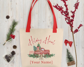 Custom Text "Holiday Haul" Tote Bag | Personalized Gift Bag