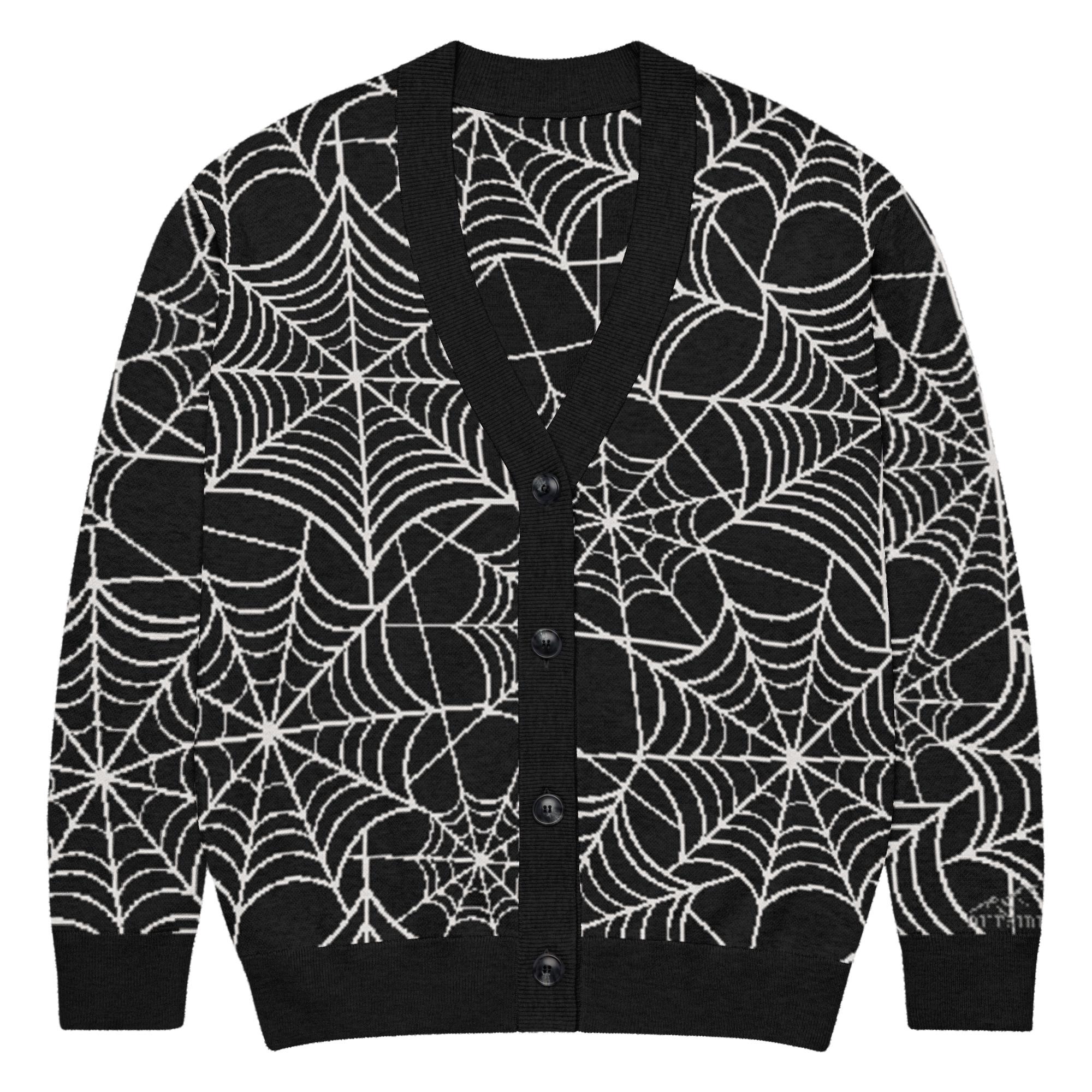 トップス FOR SOMEONE SPIDER KNIT CARDY Spider Web Plush Knit Pocket Button Front Cardigan – BloomChic