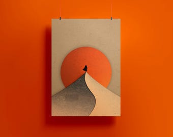 Dune Inspired Minimalist Poster – Desert Landscape Art, Lone Figure, Modern Wall Print