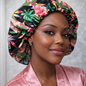 Custom Patchwork Satin Bonnet & Scrunchie Set | Adjustable Drawstring | Handmade 420 Print | Natural Hair Protection