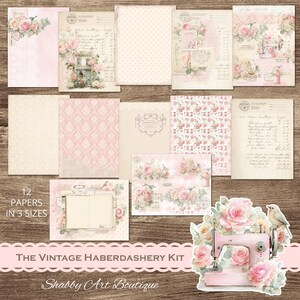 US Letter Vintage Haberdashery Digital Kit, Sewing Ephemera, Lace Bobbins, Button Cards, Printable Papers, Junk Journal, image 7