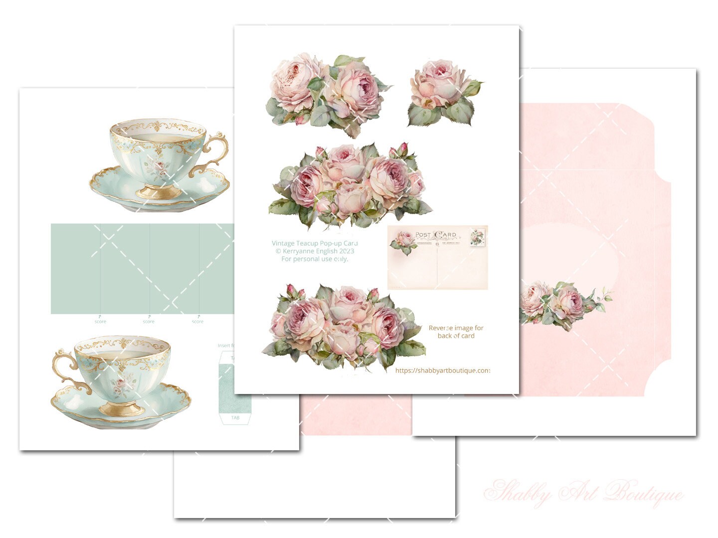 Print & Make: Vintage Teacup and Roses Pop-up Card Kit (A4