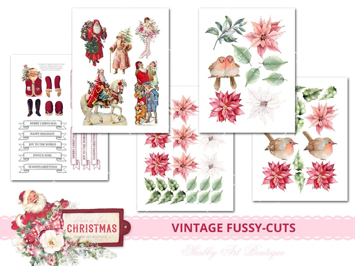 Home for Christmas Collection Vintage Fussycuts Kit A4 & Etsy