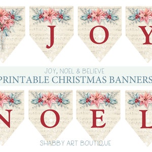 Printable Joy, Noel & Believe Christmas Banners